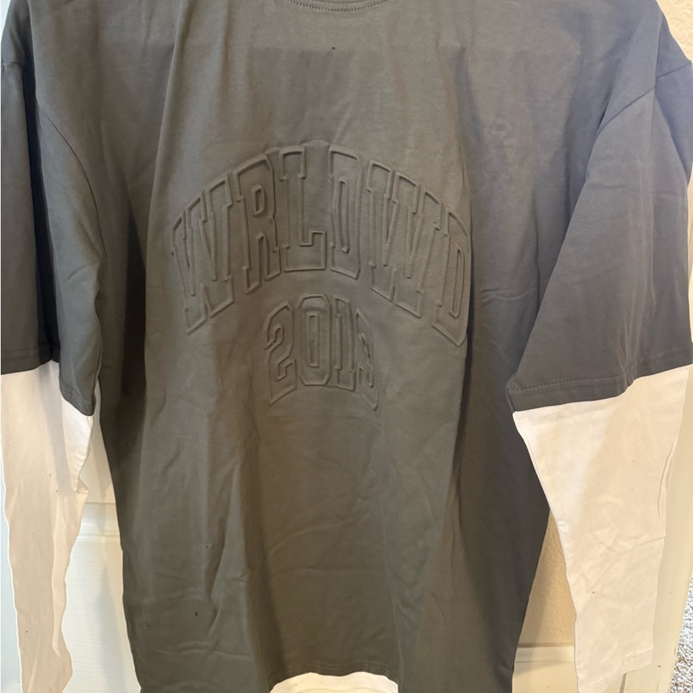 BoohooMAN WRLDWD Faux-layered grey shirt - Medium